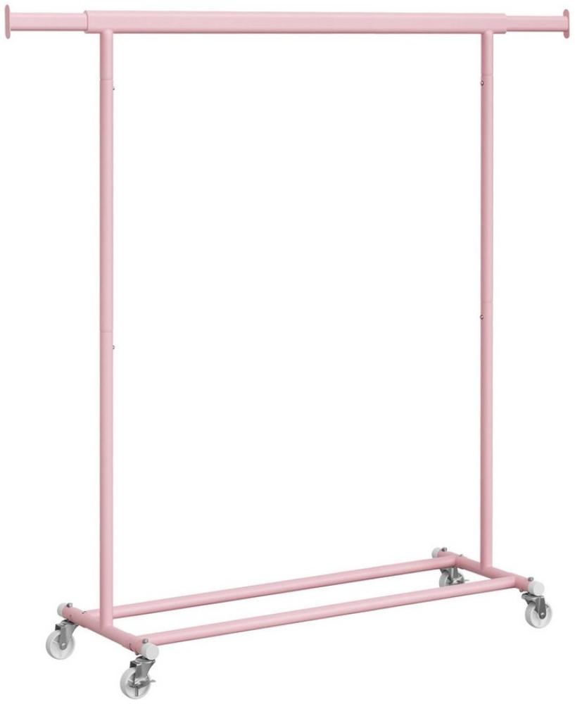 Songmics Kleiderständer auf Rollen, Garderobenständer, ausziehbare Kleiderstange, bis 90 kg belastbar, einfache Montage, transportabel, pastellrosa Bild 1
