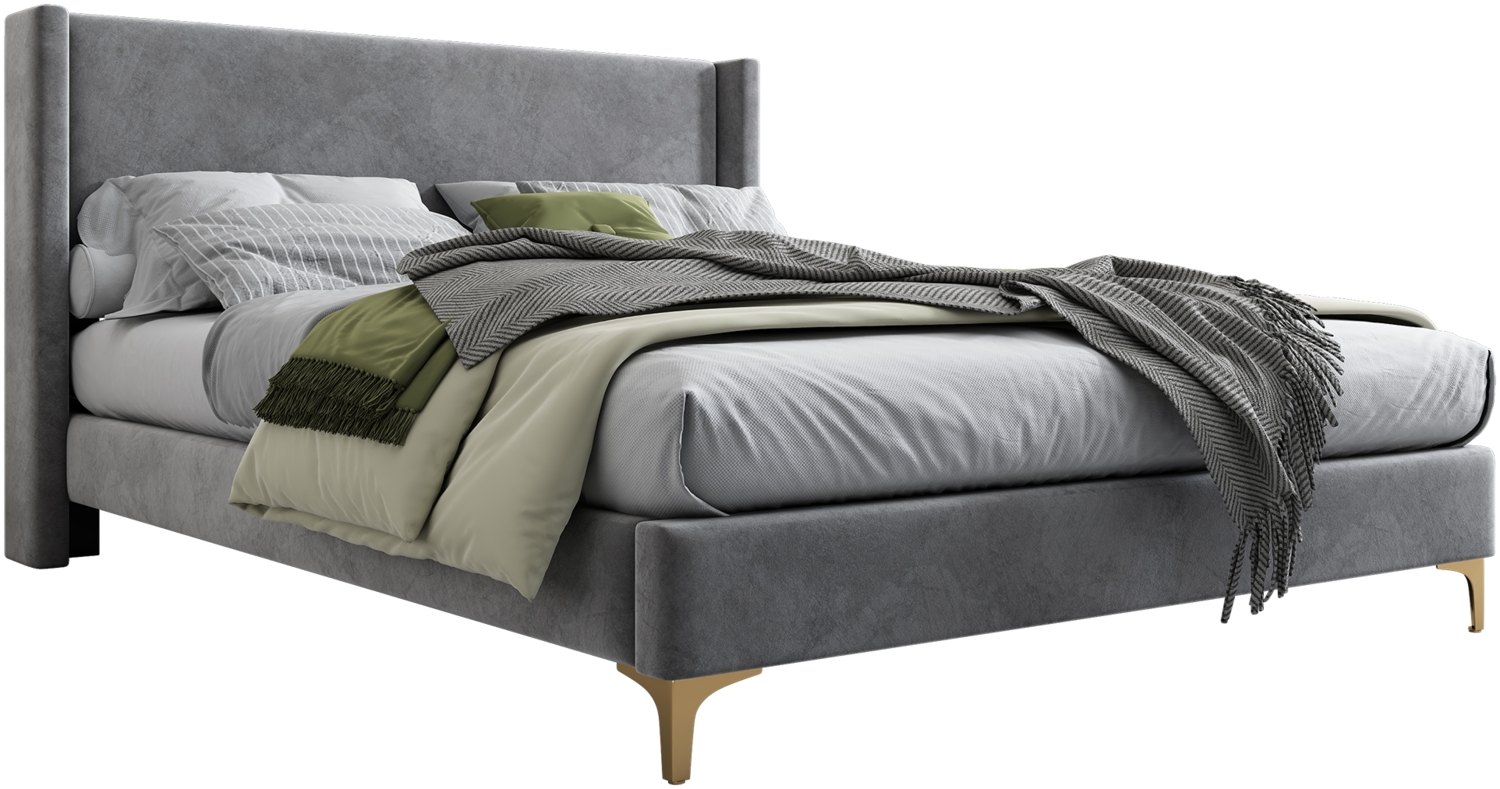 ComfortXL Polsterbett-BB149, Massivholz, Grau, 203x148x107cm Bild 1