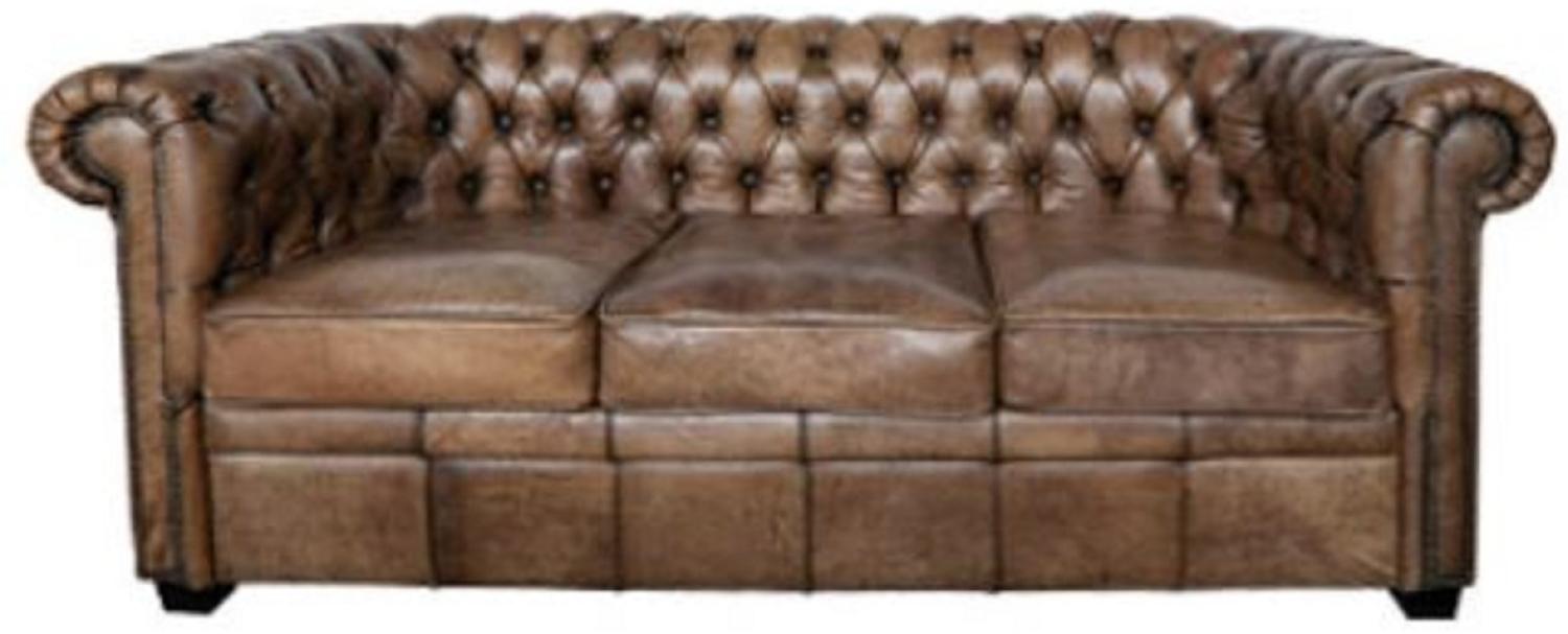 Casa Padrino Luxus Chesterfield Büffelleder Sofa Vintage Braun 192x92 x H. 73 cm Bild 1