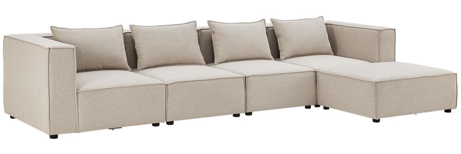 Juskys modulares Sofa Domas XL - Couch für Wohnzimmer - 4 Sitzer - Ottomane, Armlehnen & Kissen - Ecksofa Eckcouch Ecke - Wohnlandschaft Stoff Beige Bild 1