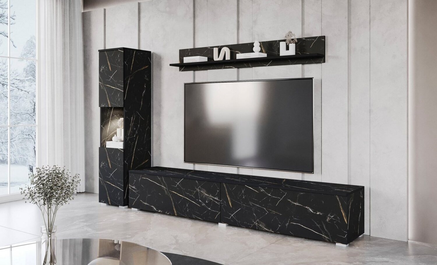 INOSIGN Wohnwand PARIS, Vitrine Türanschlag links/rechts wechselbar, (Komplett-Set, 3-St), grifflose Design, stehend und hängend montierbar Bild 1