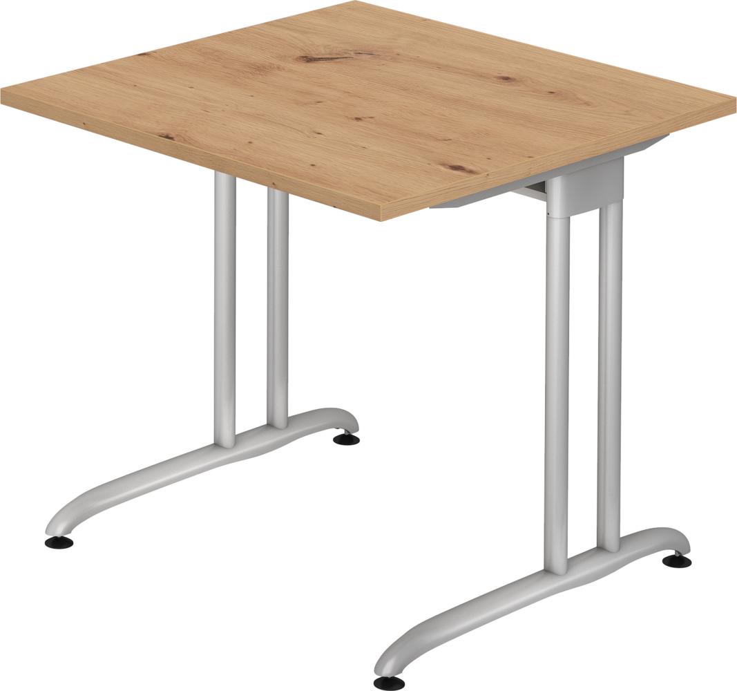 bümö® Schreibtisch B-Serie stabile Premium Qualität, Tischplatte 80 x 80 cm in Asteiche, Gestell in silber Bild 1