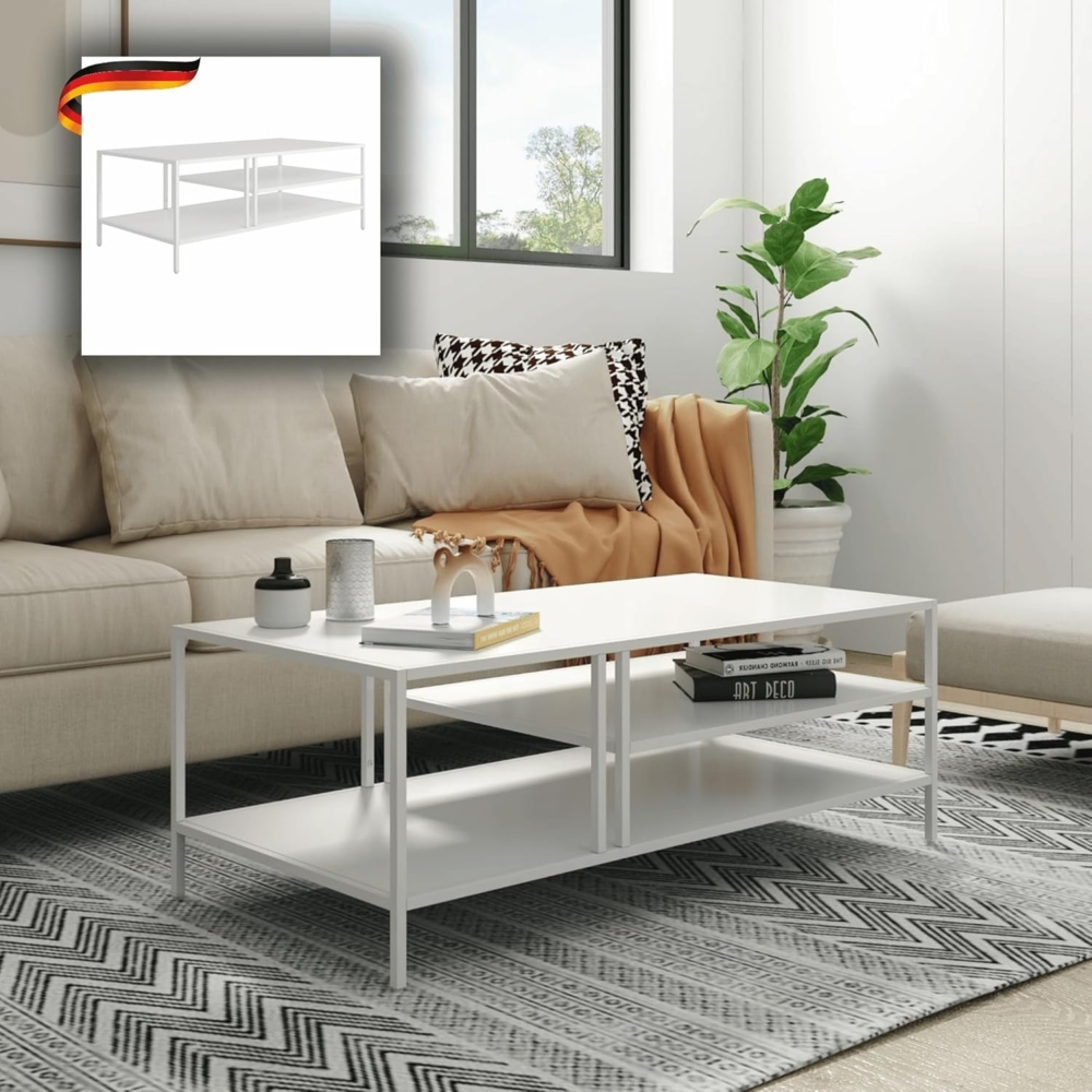 DELUKE® Couchtisch mit Stauraum PHILI - Rechteckig Sofatisch rechteckig Stubentisch Wohnzimmertisch Kaffeetisch Beistelltisch Tisch für Couch 40 x 110 x 55 cm Weiß Bild 1