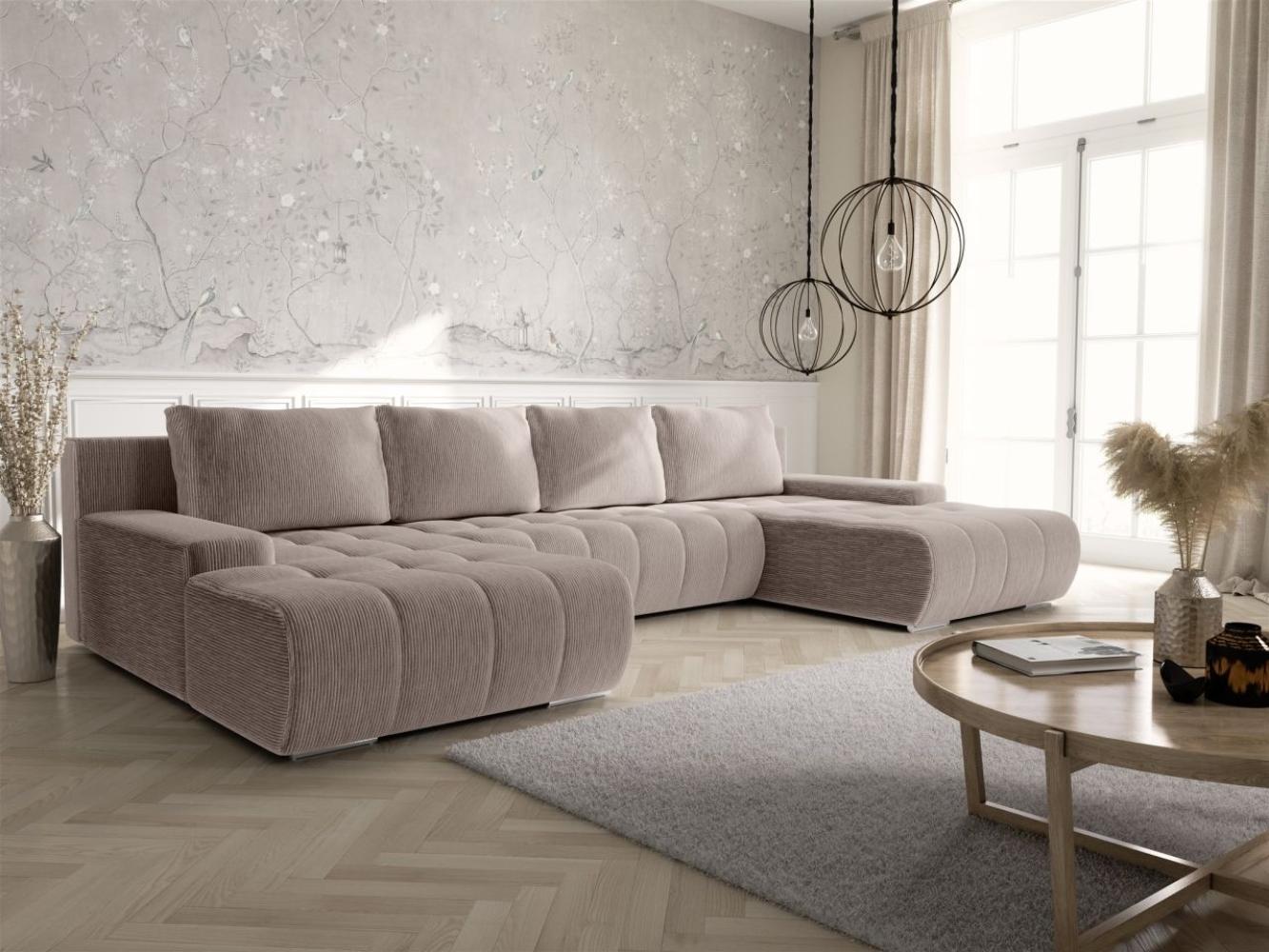 Wohnlandschaft Sofa mit Schlaffunktion VOGAR Stoff Poso Hellbraun Bild 1