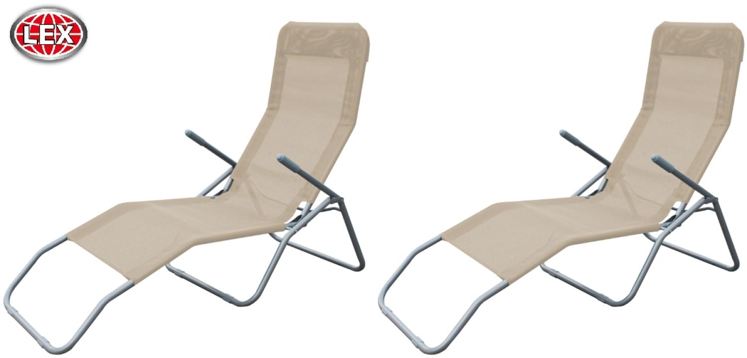 2er Set Siestaliege Kippliege Sonnenliege Strandliege Garten klappbar beige Bild 1