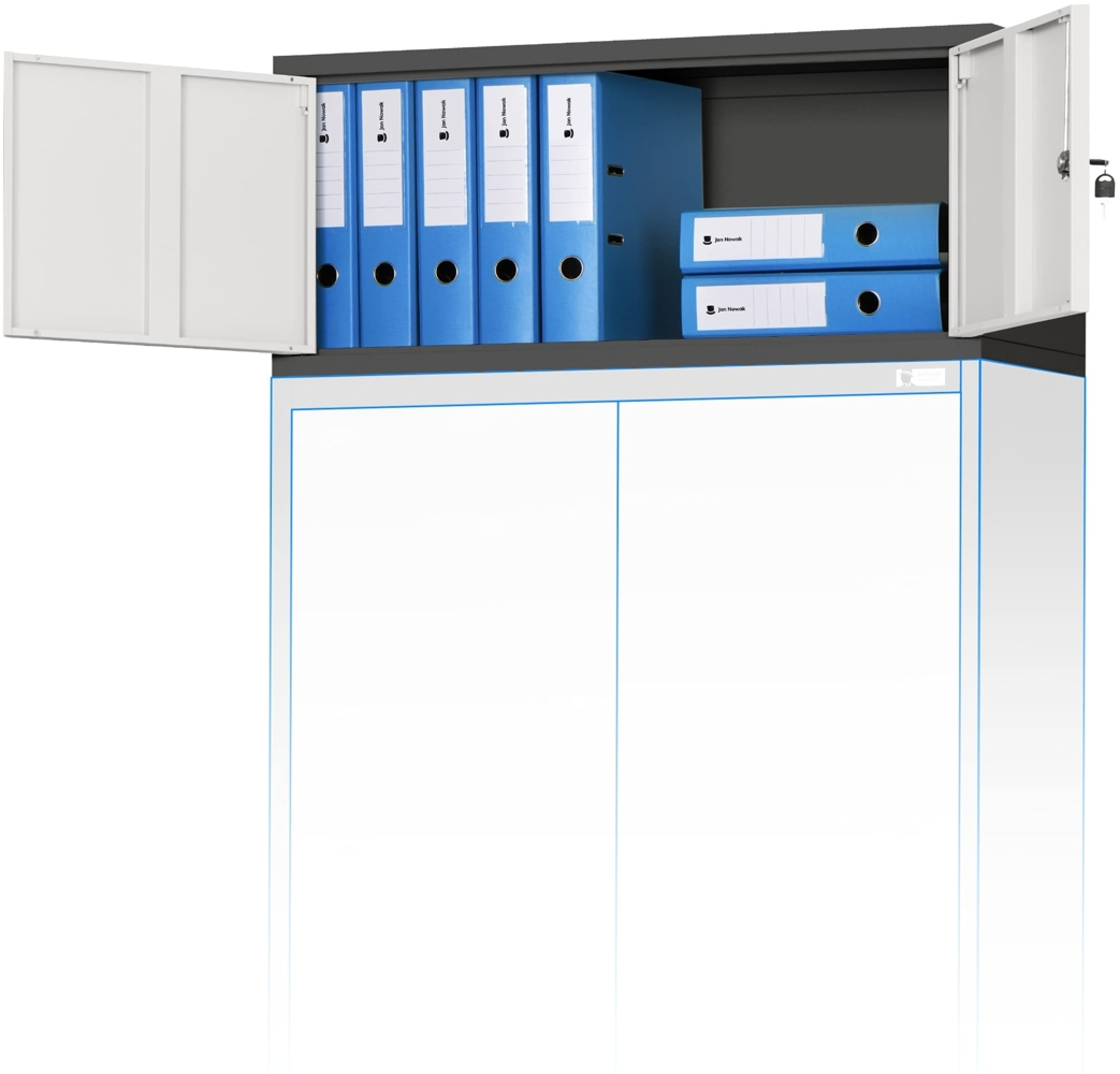 Jan Nowak Aktenschrankaufsatz C01L Aufsatz für Aktenschrank Büroschrank Metall Pulverbeschichtung Flügeltüren 38 x 90 x 40 cm (Anthrazit-Weiß) Bild 1