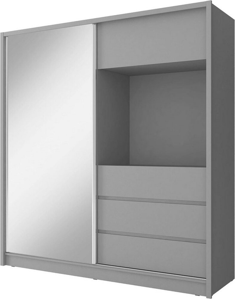 MOEBLO Kleiderschrank CINEMA (mit Spiegel Schwebetürenschrank mit Einlegeböden und Kleiderstange, Wohnzimmerschrank Schrank Gaderobe Schiebtüren Platz für Fernsehen TV) (BxHxT): 204/254 x 214 x 62 cm Bild 1