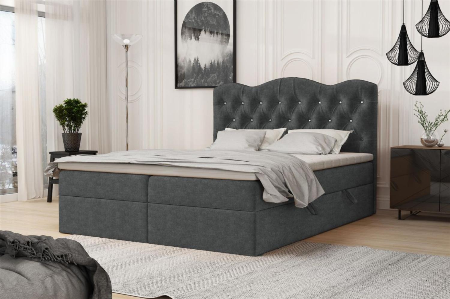 Boxspringbett Schlafzimmerbett LODOS 180x200cm Stoff Perfect Harmony Dunkelgrau Bild 1