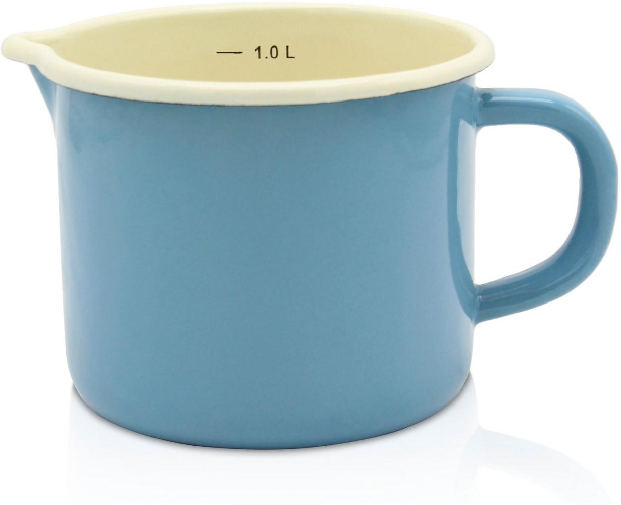 KRÜGER 105693 Milchtopf mit Ausguss 1000 ml mit Literskala, Blau, Stahlemaille Bild 1