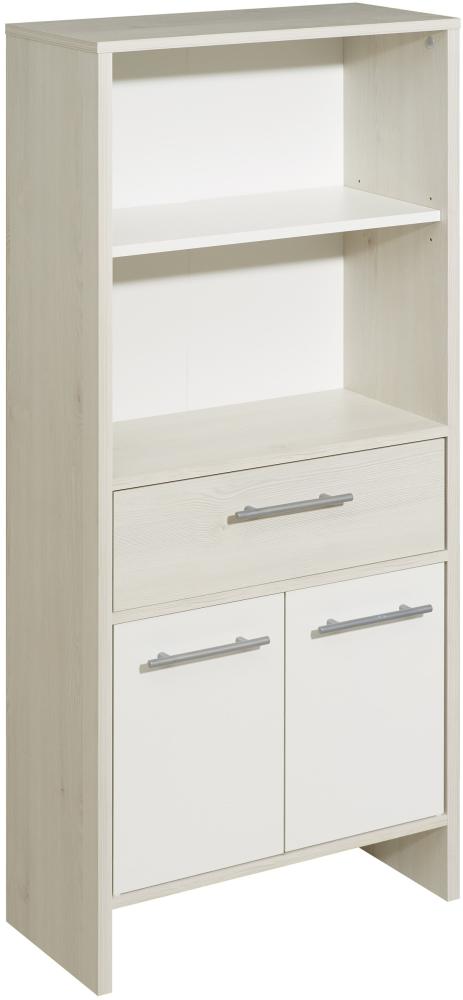 Midischrank >Quickset 350< (BxHxT: 62x136,2x28 cm) Pinie Ida Hell / Weiß Glanz Bild 1