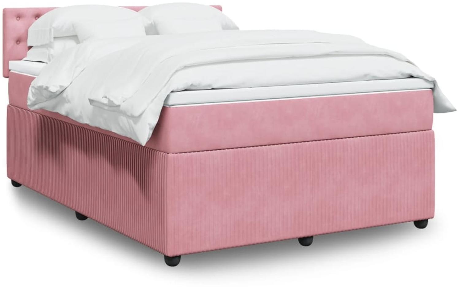 vidaXL Boxspringbett mit Matratze Rosa 140x200 cm Samt 3290075 Bild 1