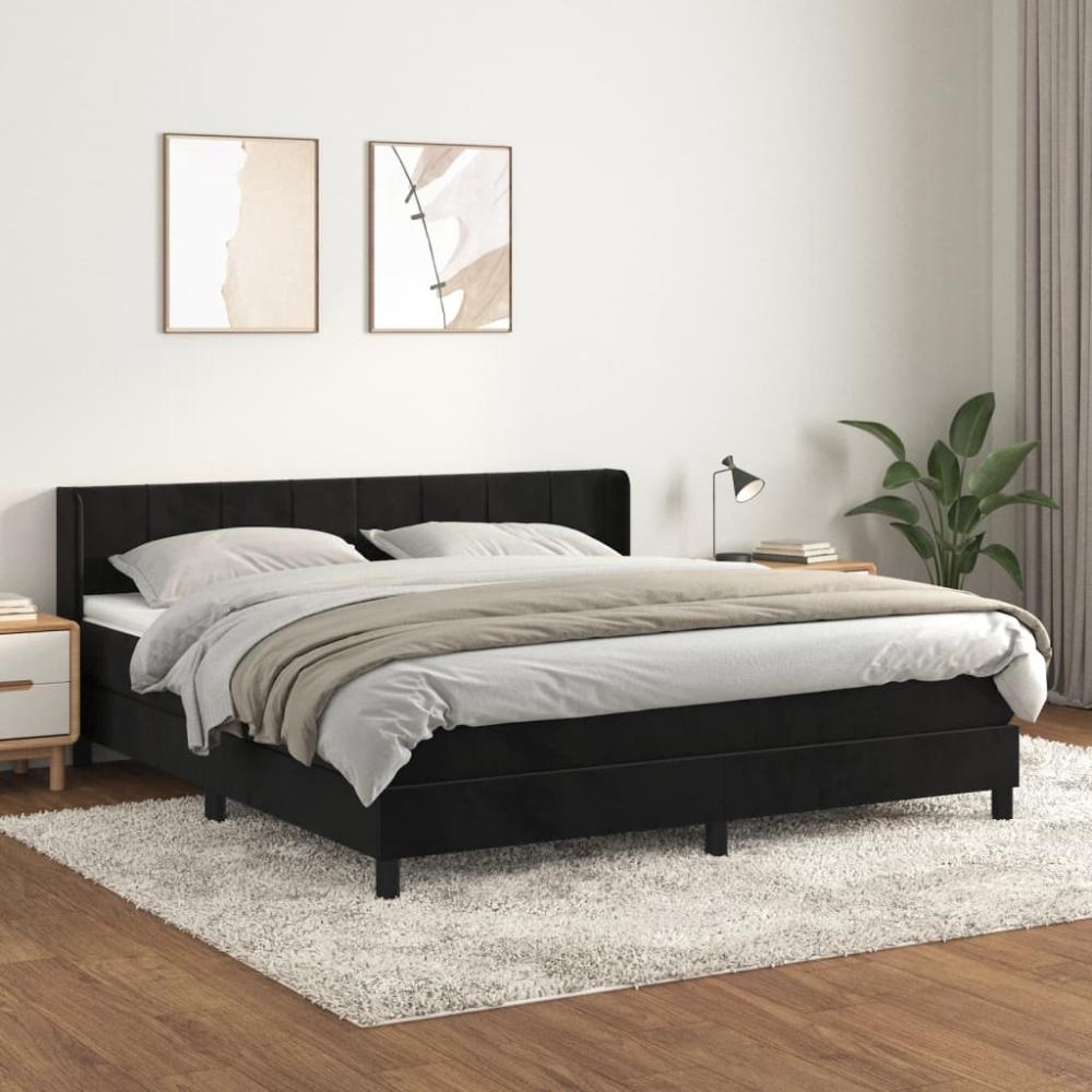 vidaXL Boxspringbett mit Matratze Schwarz 160x200 cm Samt 3130969 Bild 1