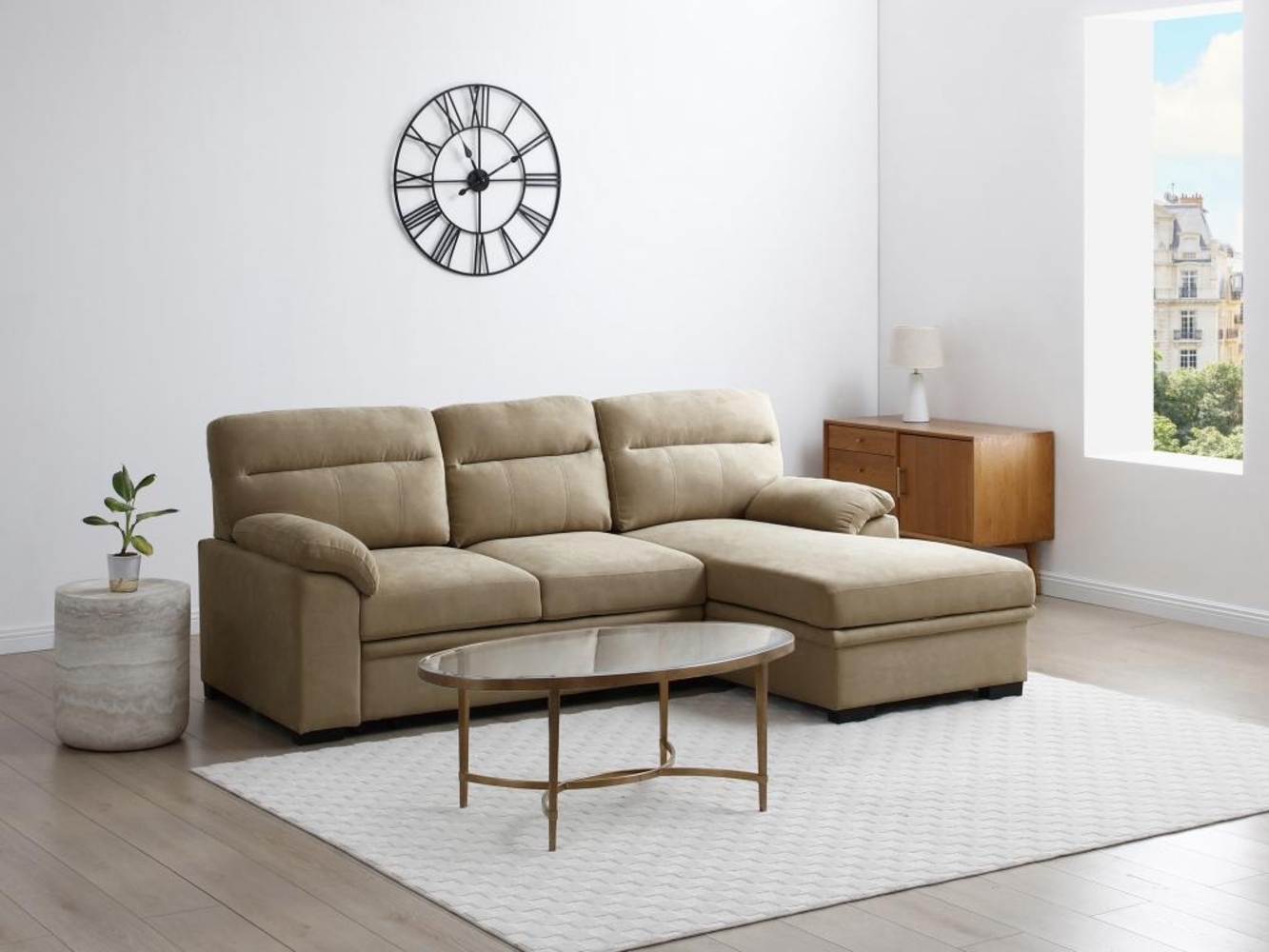 Vente-unique - Ecksofa mit Schlaffunktion - Ecke rechts - Stoff - Beige - ULENIO Bild 1