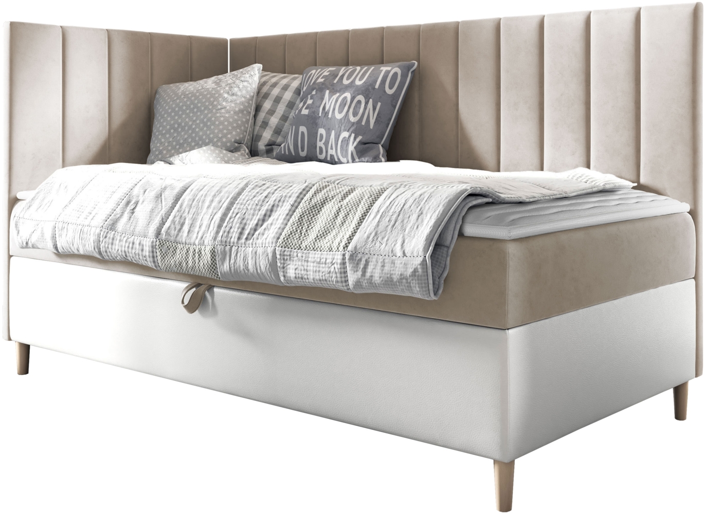 Boxspringbett Chapeni 'Junior 3' beige 100 x 200 cm Links Bild 1