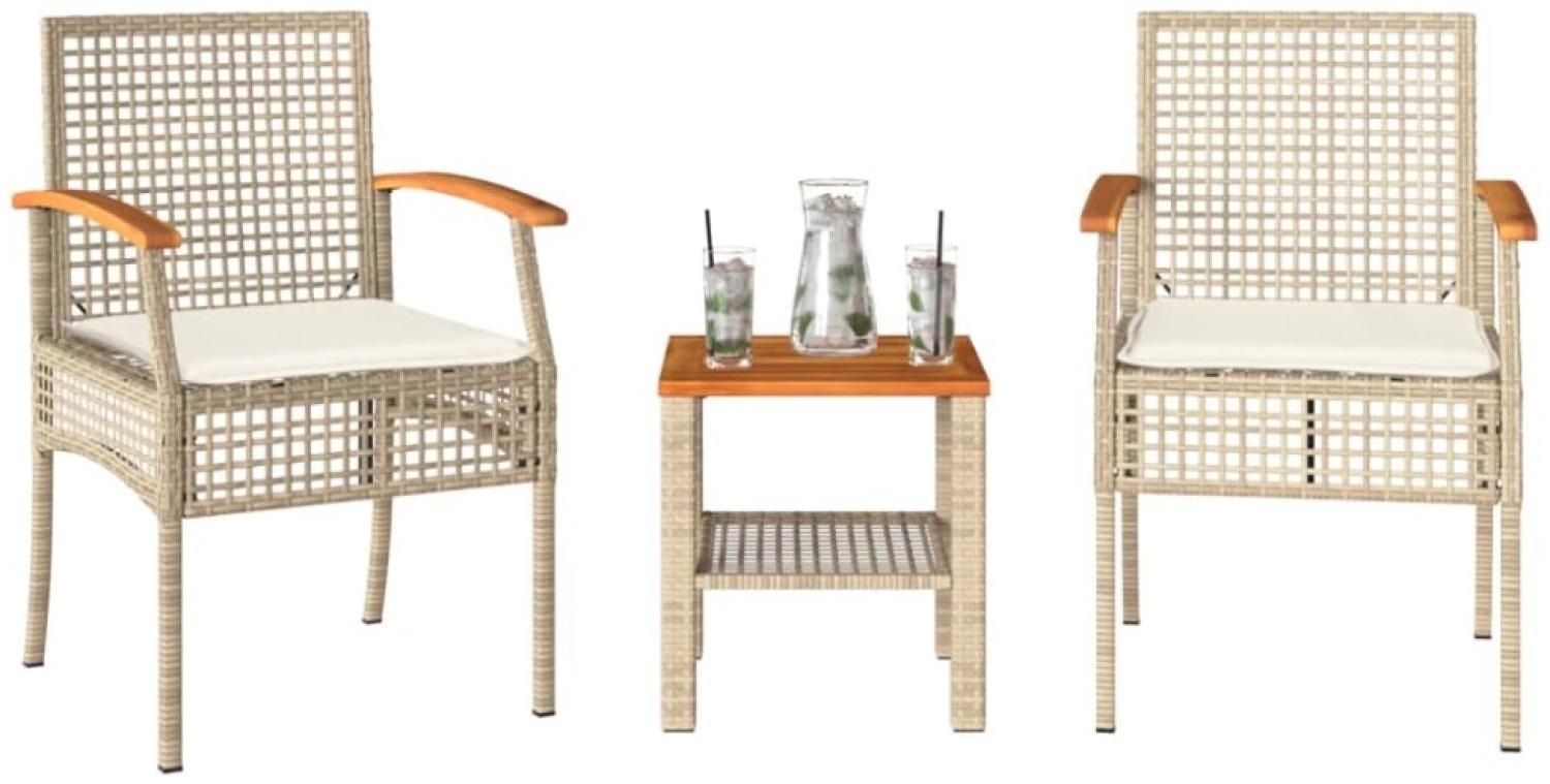 vidaXL 3-tlg. Bistro-Set mit Kissen Beige Poly Rattan Akazienholz 366261 Bild 1