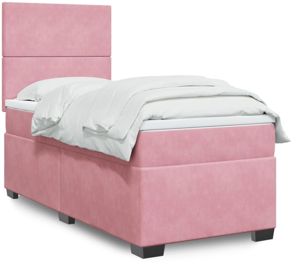 vidaXL Boxspringbett mit Matratze Rosa 100x200 cm Samt 3293133 Bild 1