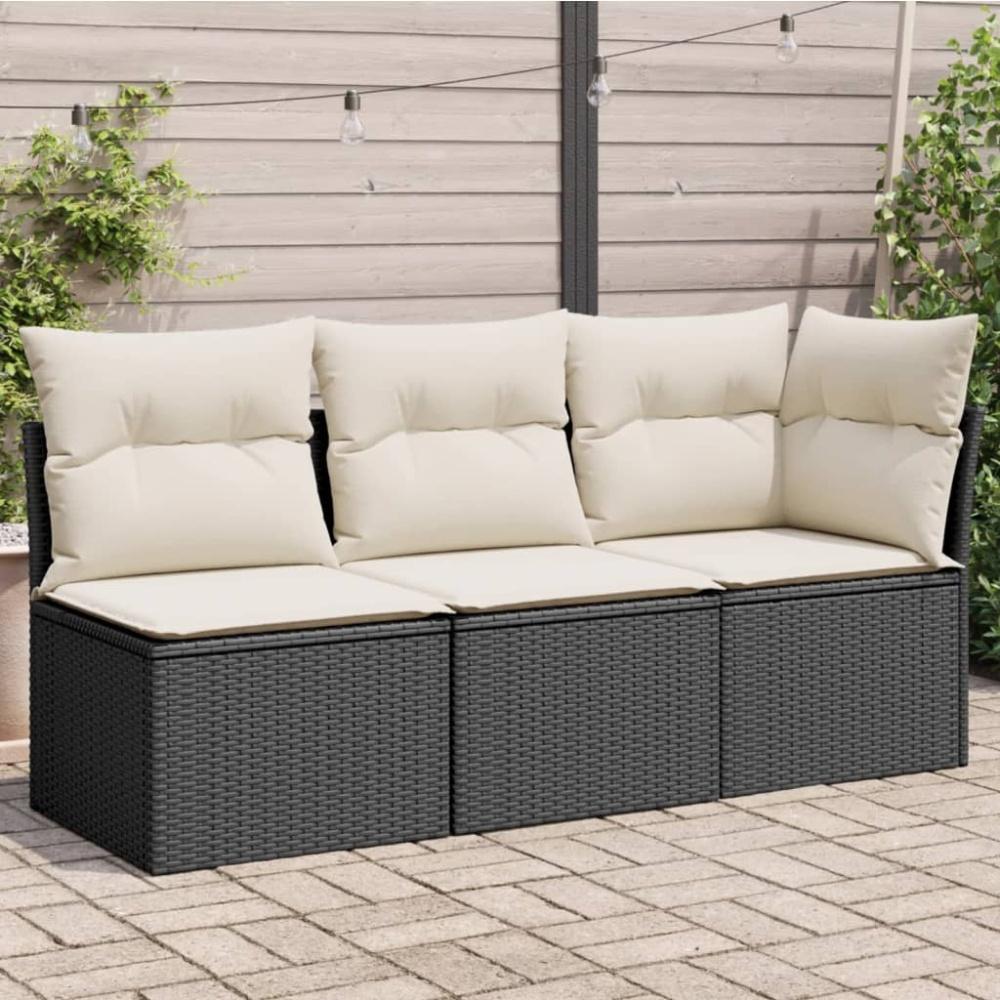 vidaXL Gartensofa mit Kissen 3-Sitzer Schwarz Poly Rattan 366014 Bild 1