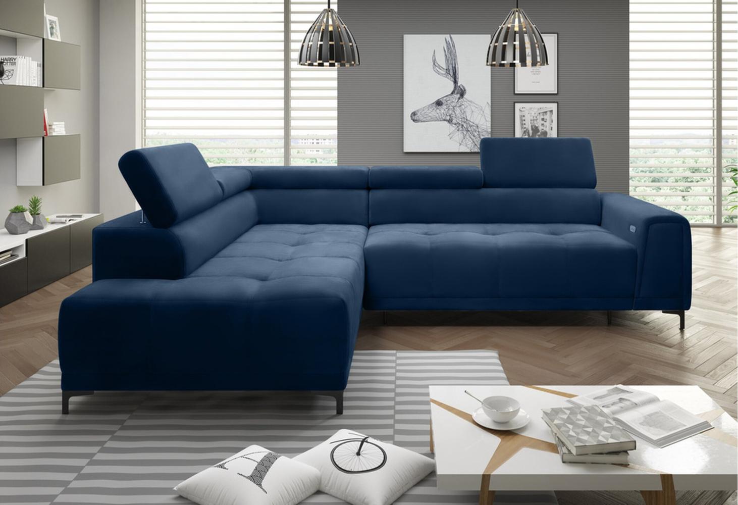 Stylefy Volter Ecksofa Velours Blau Links Bild 1