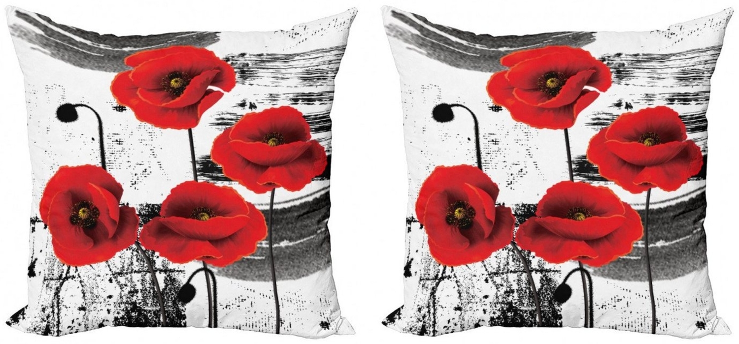 Abakuhaus Kissenbezüge Modern Accent Doppelseitiger Digitaldruck, (2 Stück), Mohn Grunge Pinsel Blumen Bild 1