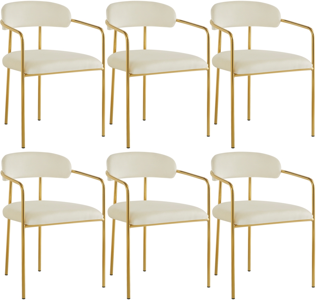 Merax Stühle aus Samt (6 st), 6er-set Esszimmerstuhl, Schminkstuhl, moderner Stuhl im Modestil, vergoldete Eisenbeine, ergonomischer Stuhl, Beige Bild 1