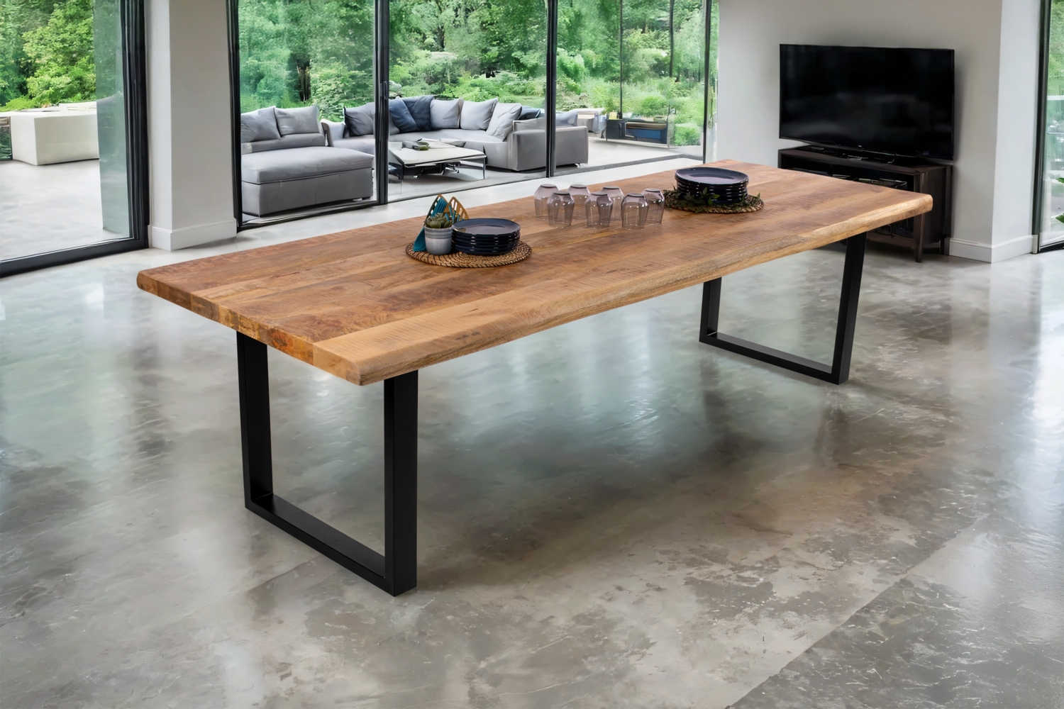 Esstisch Baumkante massiv Mango 240 x 100 U-Gestell schwarz CALI 140107064 Bild 1