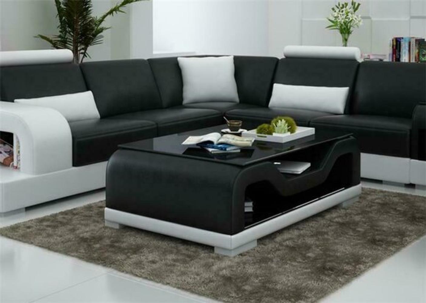 Schwarzer Couchtisch Glastisch Sofa Beistell Moderner Tisch Gepolsterte Bild 1