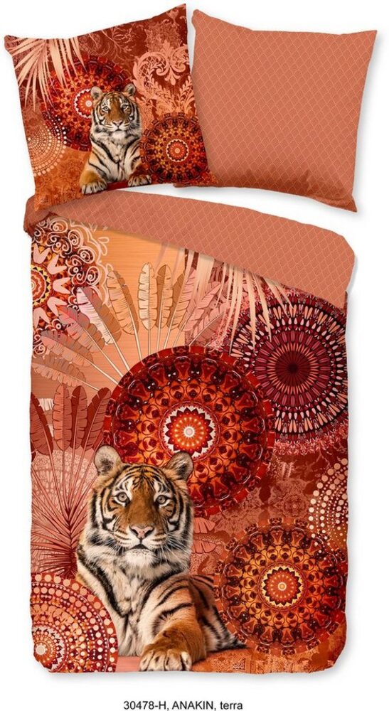 hip Wendebettwäsche Anakin, Satin, 2 teilig, Mako-Satin, 135x200, Reißverschluss, Wendeoptik, Mandala, Tiger, Terra Bild 1