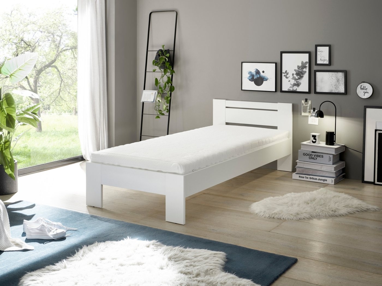 CANNES Futonbett 90x200 cm - Minimalistisches Jugendzimmer Bett in Weiß - 95 x 71 x 204 cm (B/H/T) Bild 1