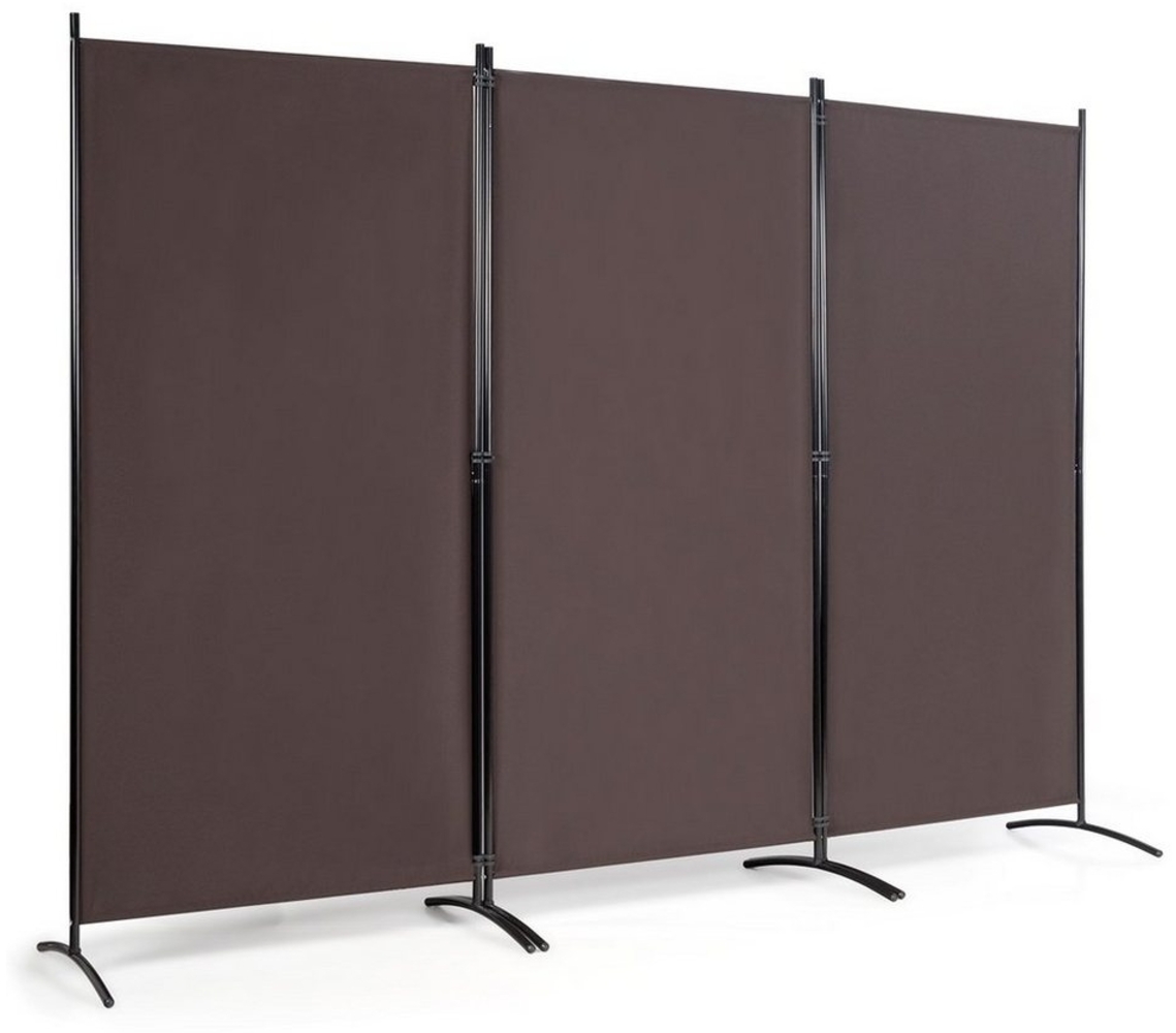 COSTWAY Raumteiler mit verstellbaren Untersetzern, Trennwand Paravent Wand Sichtschutz Wandschirm (Kaffee, 3-teiliger) Bild 1