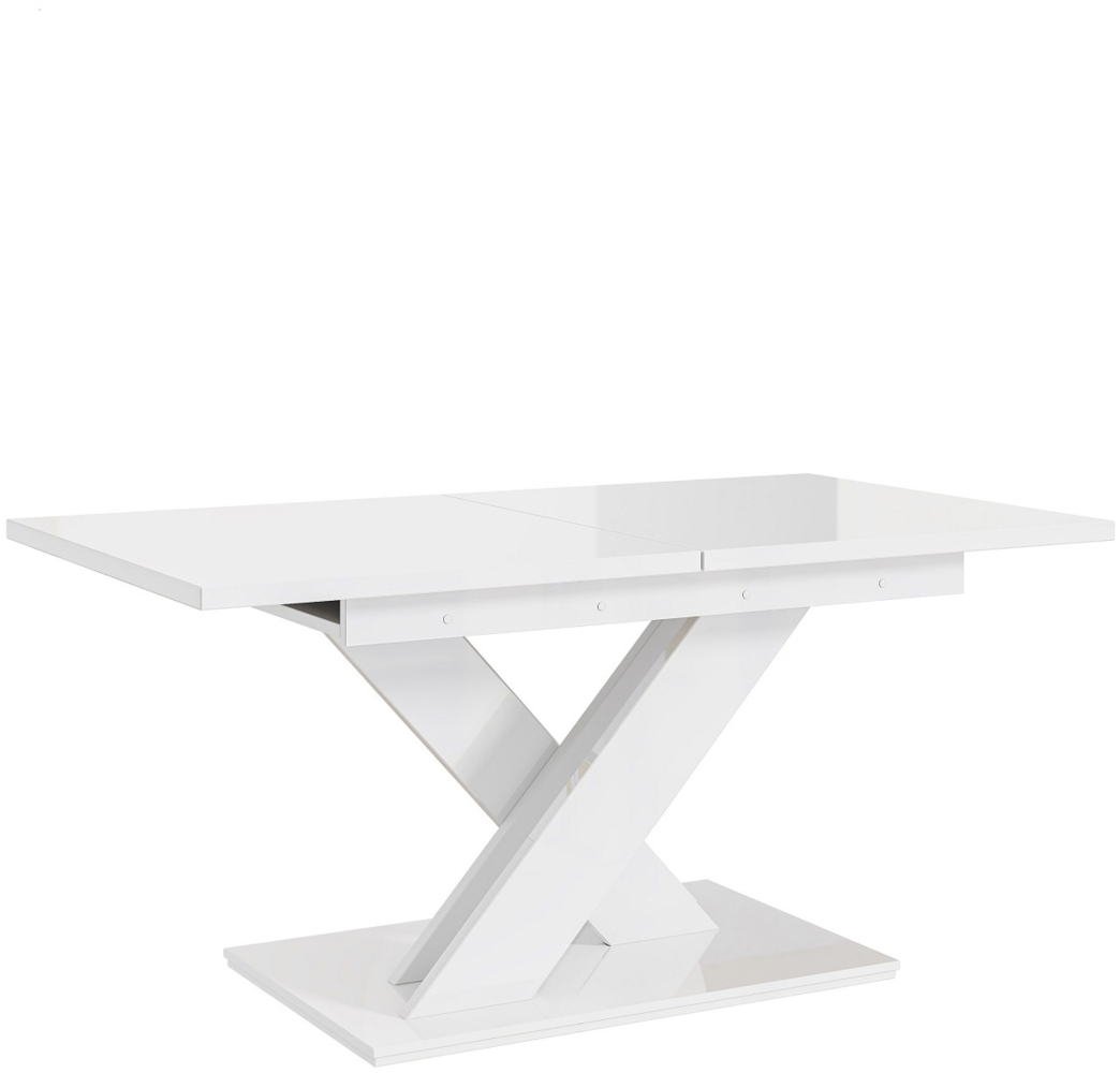 MEBLINI Esstisch Ausziehbar - 140-180x80x75cm - BRONX - Weiß Hochglanz - Esszimmertisch Modern - Küchentisch - Säulentisch - Ausziehtisch - Dining Table Bild 1