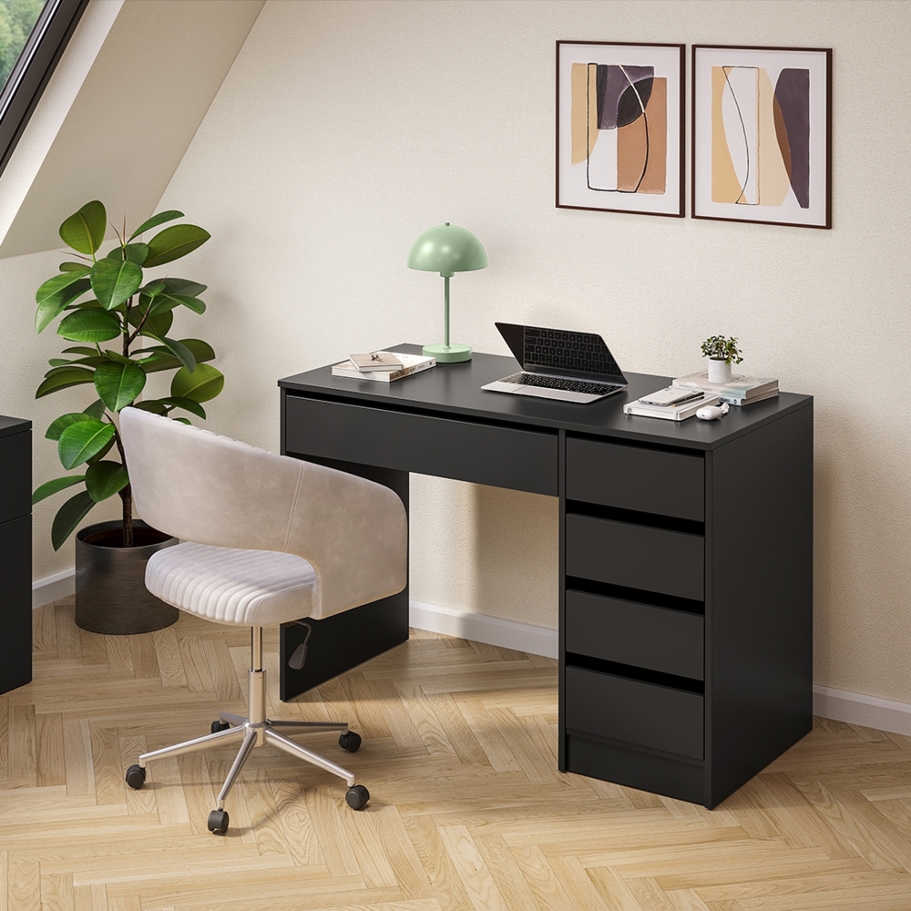 Bellamio 'Nore' Schreibtisch mit 5 Schubladen, beidseitig montierbar, schwarz, 75x53x110 cm, Computertisch mit Stauraum Bild 1