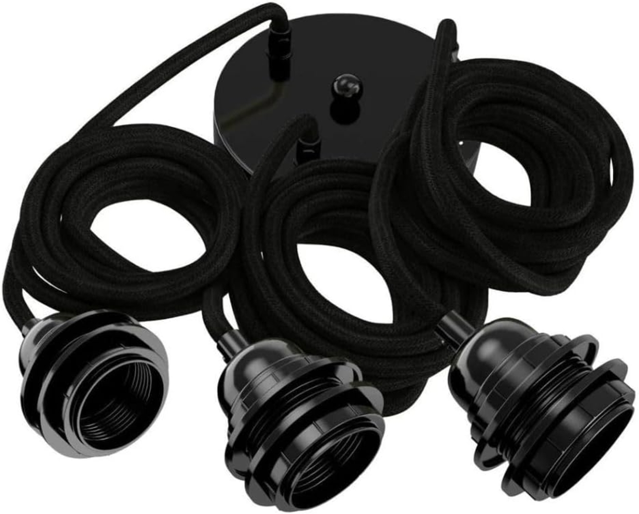 HOOPZI - Pendelleuchte - Hang 3 Flammig - 2,5m Textilkabel Seil - 3 X E27 Fassung - Vintage Retro schwarz Bild 1