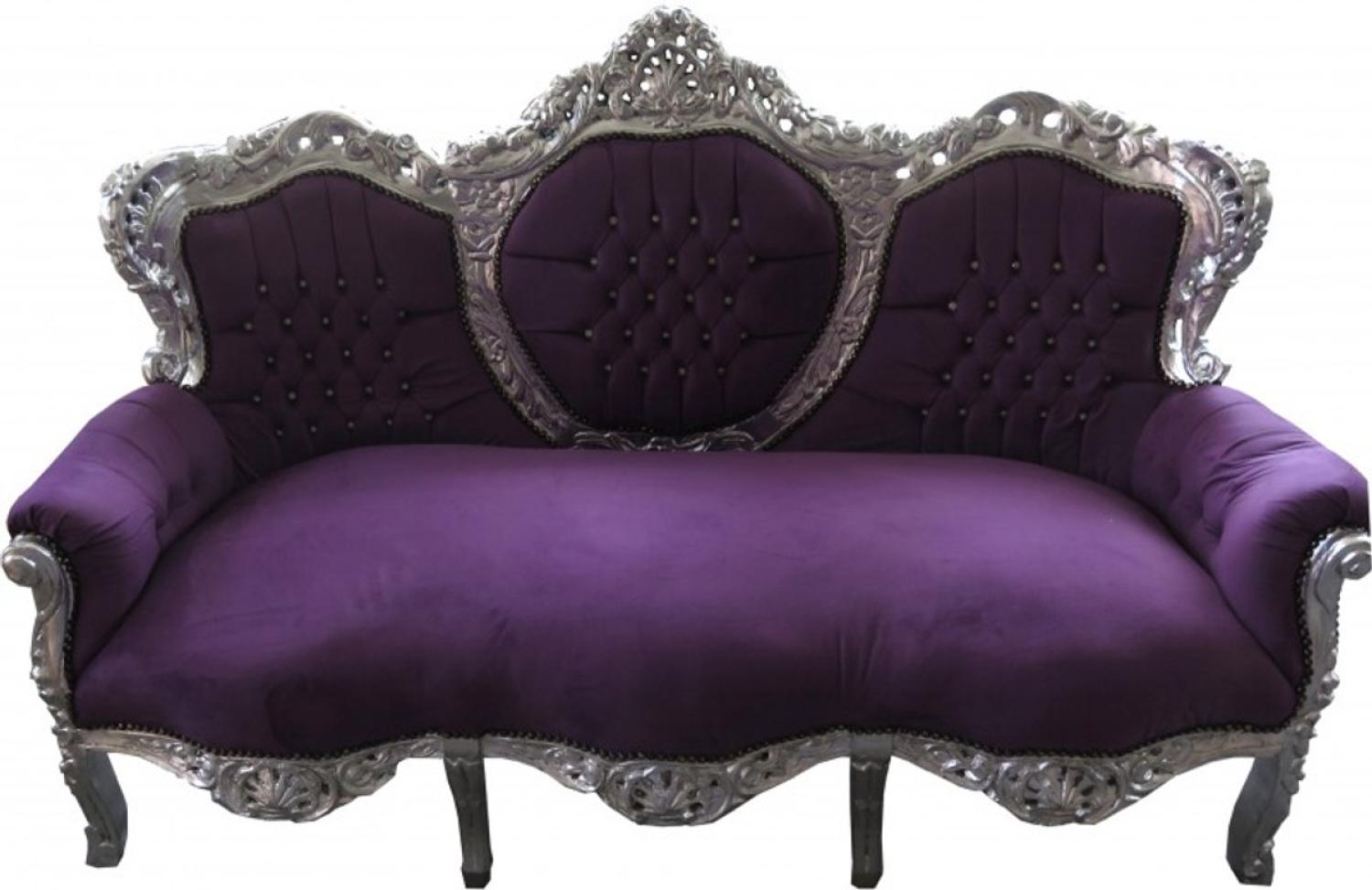 Casa Padrino Barock 3er Sofa King Lila / Silber mit Bling Bling Glitzersteinen - Wohnzimmer Couch Möbel Lounge Bild 1