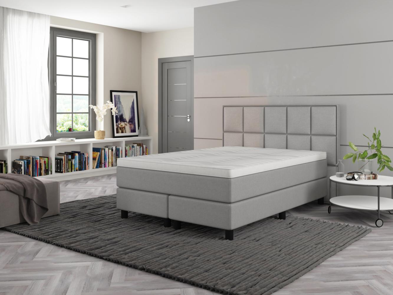 Boxspringbett OSLO 140cm, Härtegrad H5, Bezug: Kunstleder grau Bild 1