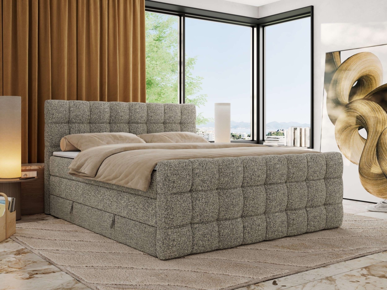 Boxspringbett ALTIVO KING DUO, Doppelbett mit Stauraum Multipocket-Matratze und Topper Bett mit Kopfteil, Fußteil - 160x200 cm - Grau Strukture - H3 Bild 1