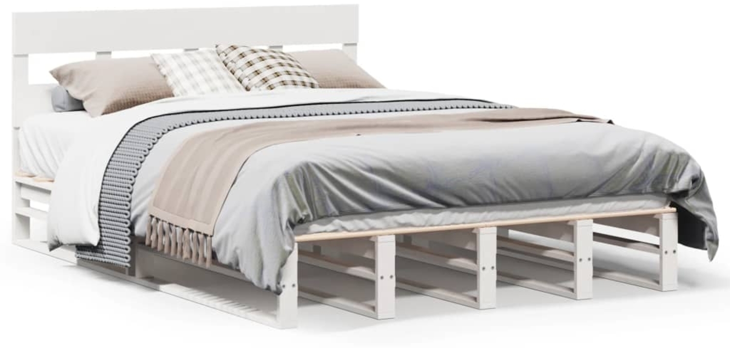 vidaXL Massivholzbett ohne Matratze Weiß 135x190 cm Kiefernholz 3302313 Bild 1