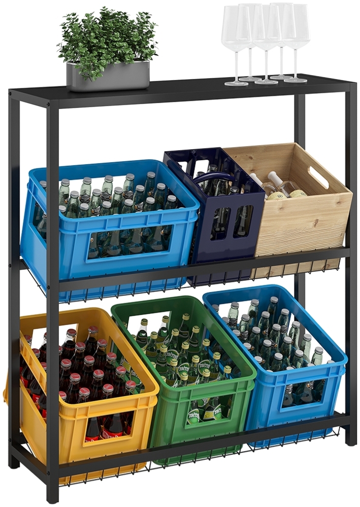 STEELSØN 'Montune' Getränkekistenregal, Metall schwarz, 115x103x33 cm, Aufbewahrung für 6 Kisten mit Gitterhalterung und Ablage Bild 1