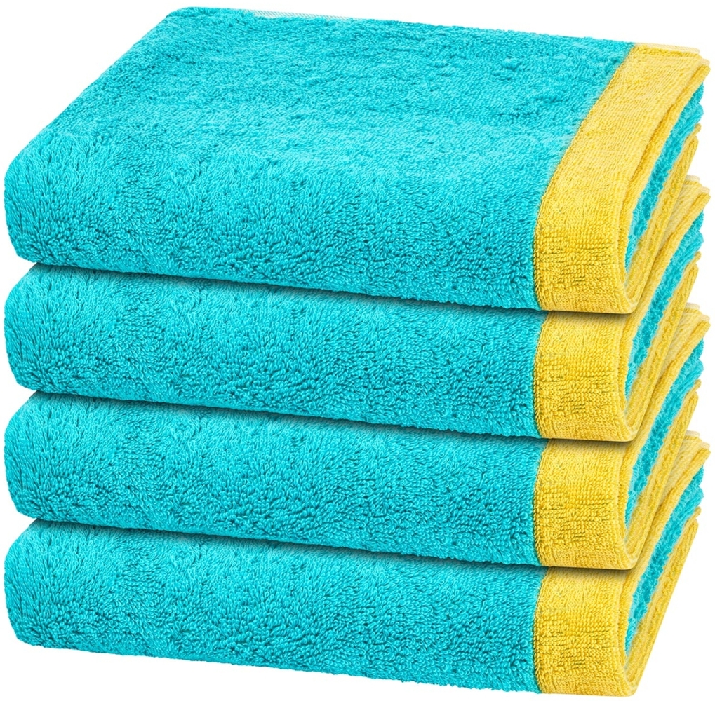 Cawö Lifestyle Splash 4 tlg. Frottier-Set - 4 X Handtuch (50 X 100cm) - 522 g/m2 - Türkis / apricot Bild 1