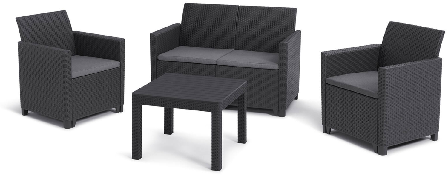 Dmora Loungeset für draußen Nepean, Outdoor-Lounge mit Couchtisch, Terrassenset mit Kissen, 113x65 h74 cm, Anthrazit Bild 1