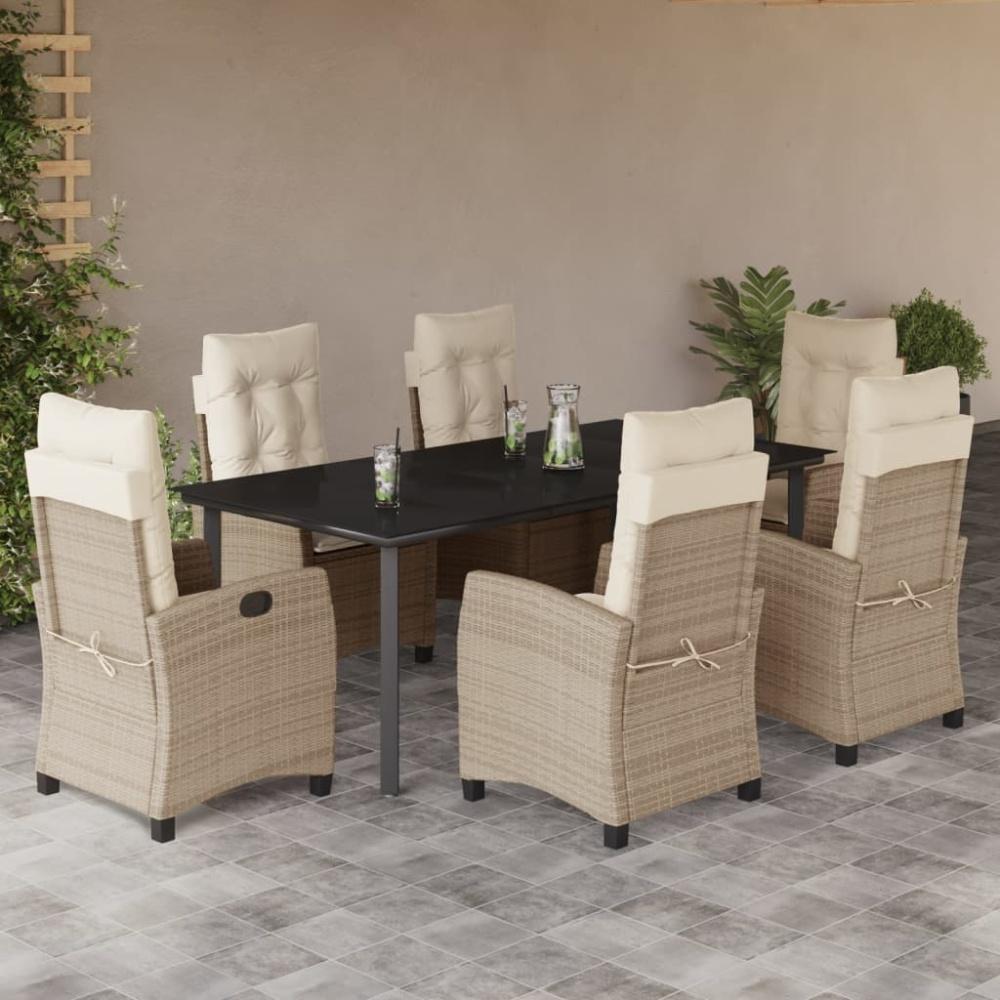 vidaXL 7-tlg. Garten-Essgruppe mit Kissen Beige Poly Rattan 3212819 Bild 1