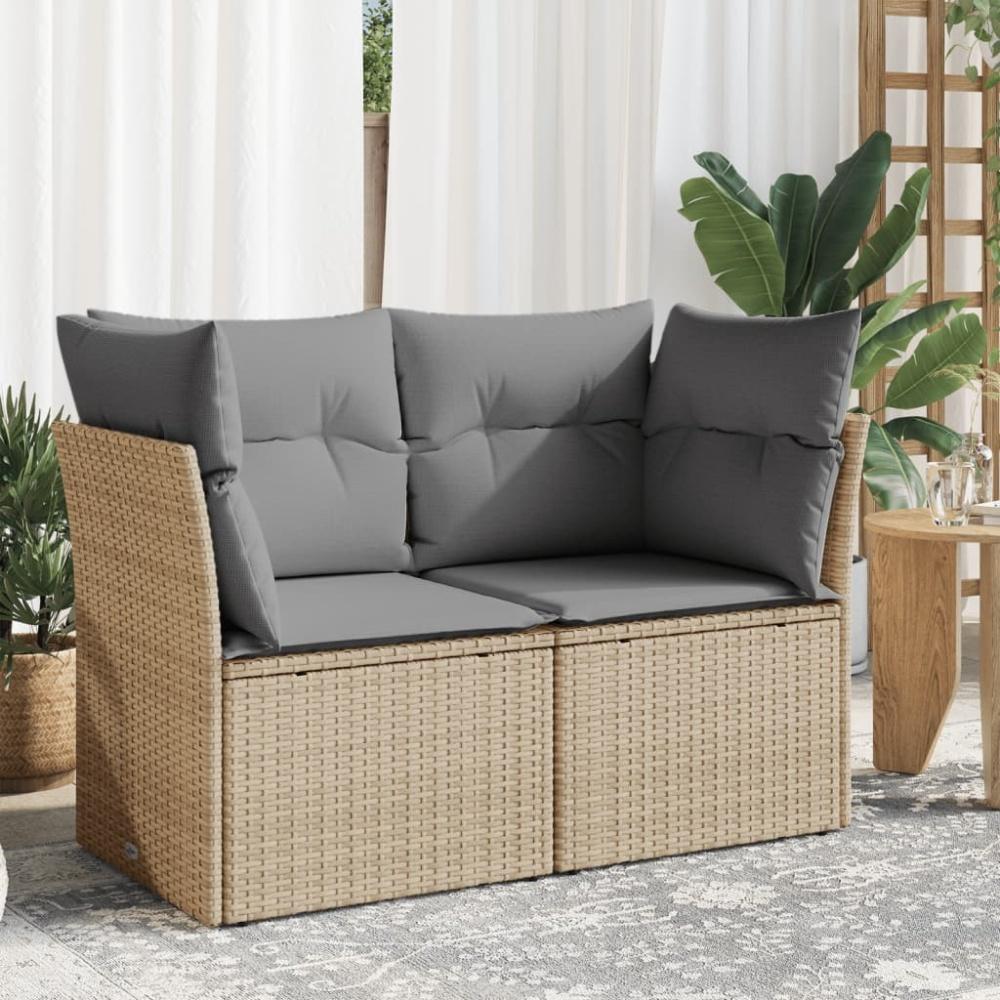 vidaXL Gartensofa mit Kissen 2-Sitzer Beige Poly Rattan 366102 Bild 1