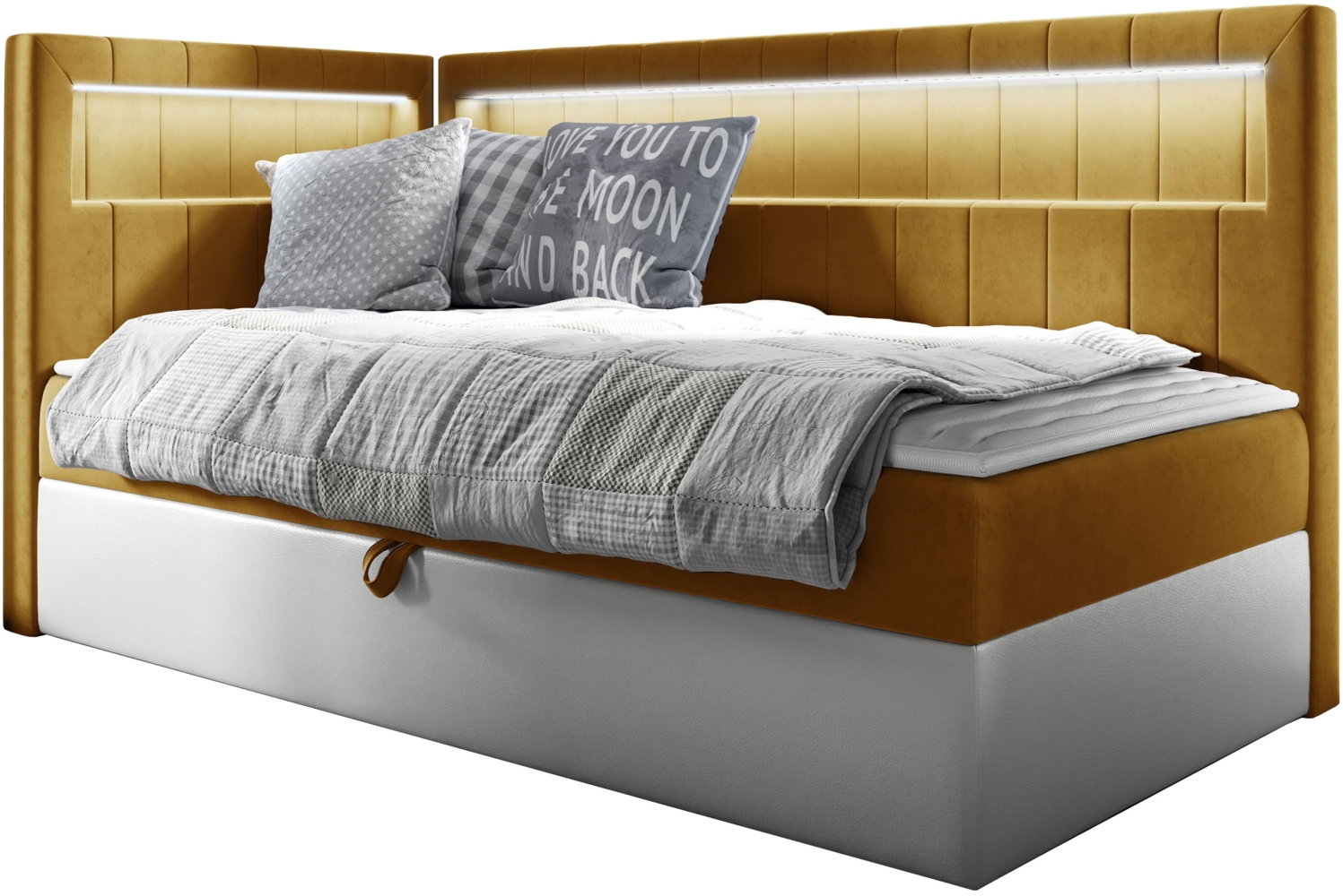 Boxspringbett 'Gladino Junior 3' gelb 100 x 200 cm Links Bild 1