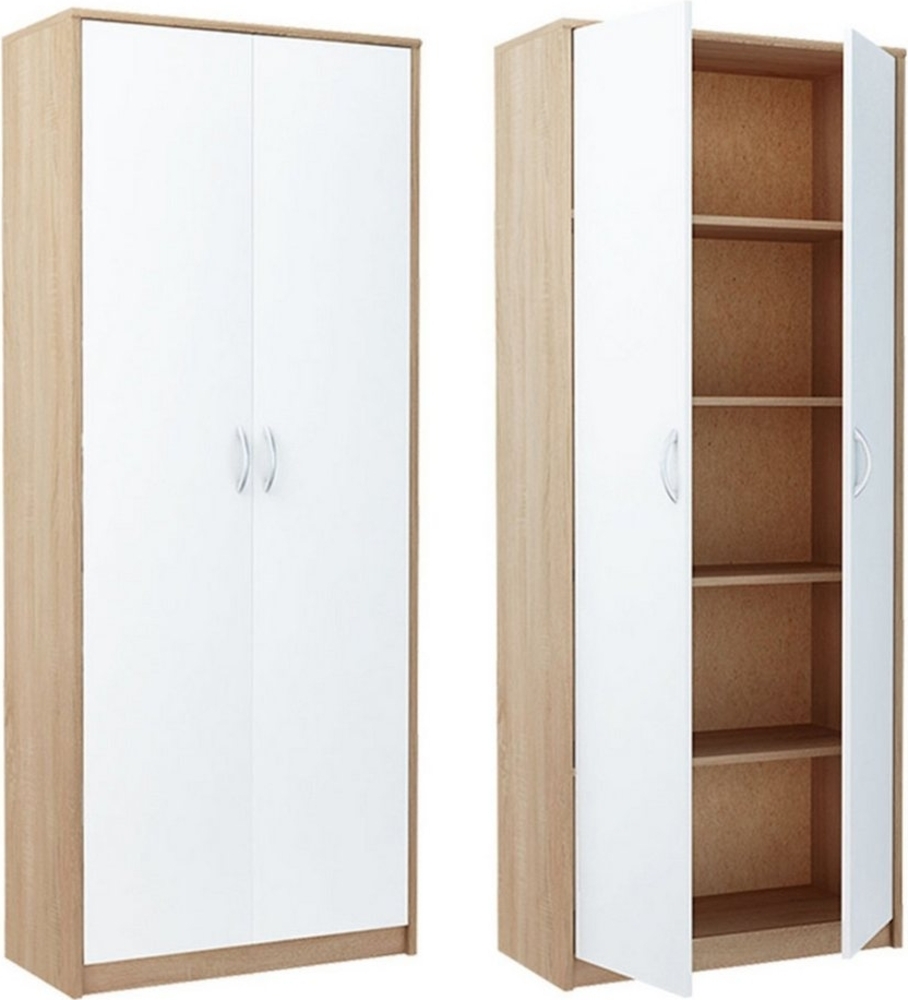 Home Collective Mehrzweckschrank Aktenschrank mit 5 Fächern Haushaltsschrank (74 cm breit aus Laminatplatte und hochwertigen Polymergriffen) in mattem Finish mit 4 Einlegeböden und 2 Türen sonoma weiß Bild 1