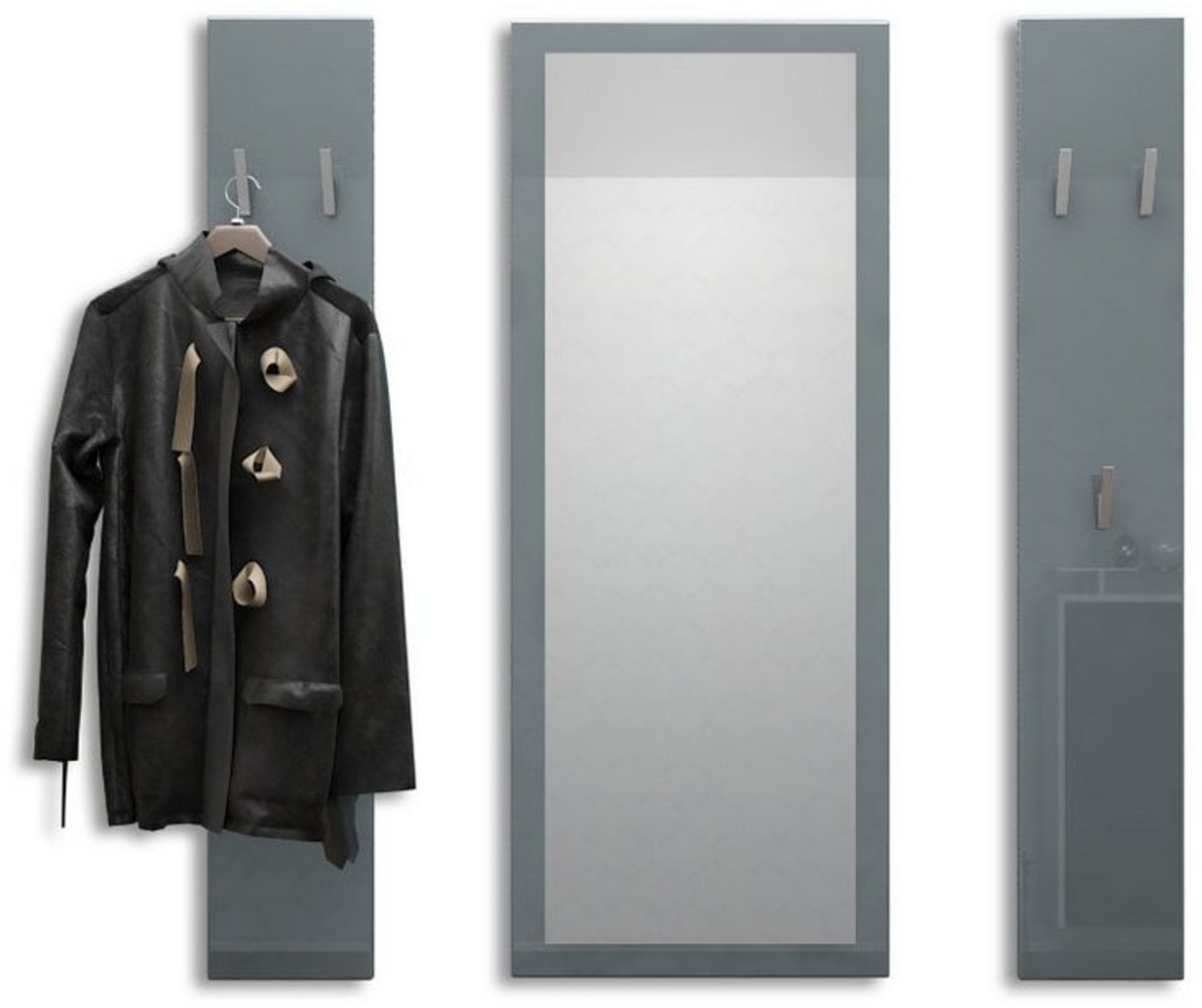 Vladon Garderoben-Set Spot, (Flurgarderobe, 3-St, mit 2 Garderobenpaneelen und 1 Spiegel), Grau Hochglanz (Paneel: 24 x 140 x 10 cm/Spiegel: 55 x 139 x 2 cm) Bild 1