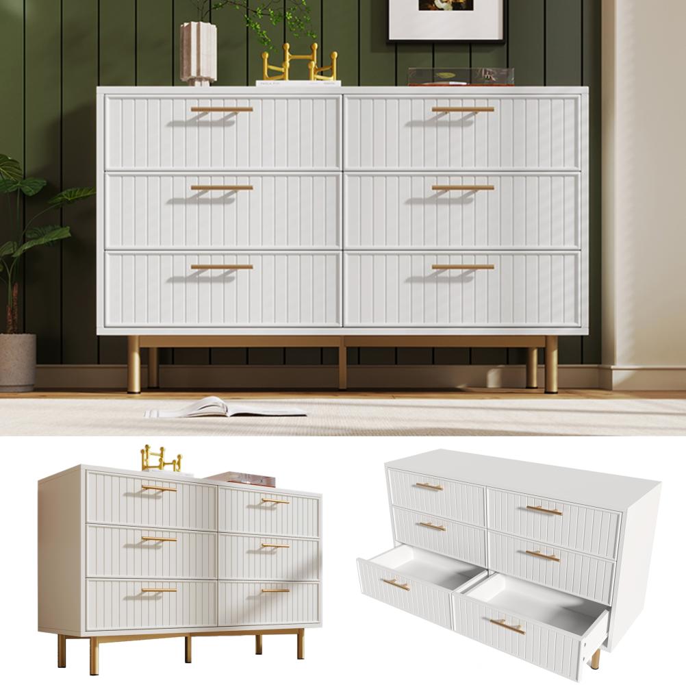 Merax Schubladenkommode Kommode mit 6 Schubladen, Weiß Sideboard Highboard für Schlafzimmer & alle Wohnräume , Weiß -H75/B120/T40 cm Bild 1