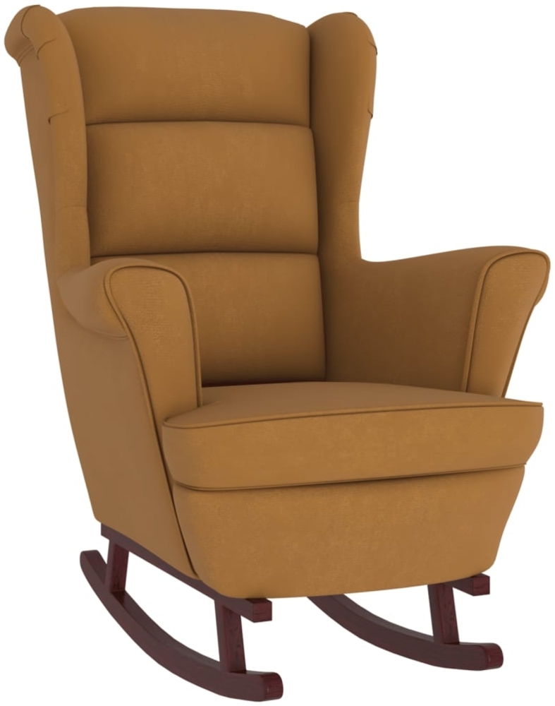 vidaXL Schaukelstuhl Ohrensessel Braun Samt und Massivholz 329371 Bild 1