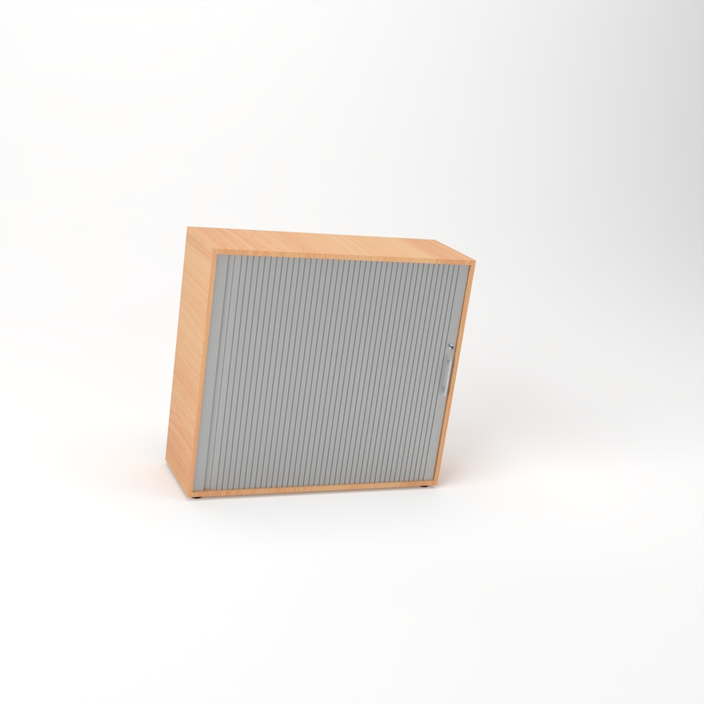 Rheinland Möbel Querrollladenschrank Rollino 120×40×110 cm – abschließbarer Rollladenschrank 3OH in Buche/Silber mit Metall-Bogengriff Bild 1