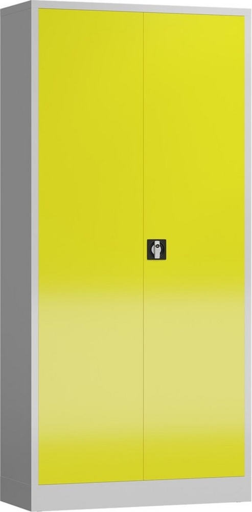 Aktenschrank Metallschrank 2 Türen 4 Fachböden 1945 x 920 x 420 mm lichtgrau/zinkgelb Bild 1