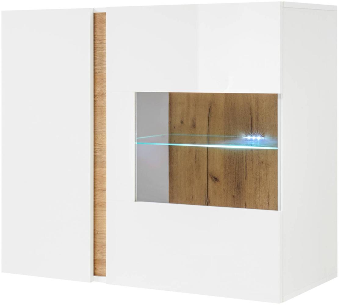 Hängeschrank Hängevitrine mit LED-Beleuchtung CELLE-61 in weiß Glanz und Grandson Oak Eiche Nb, B/H/T ca. 97/83/40 cm Bild 1