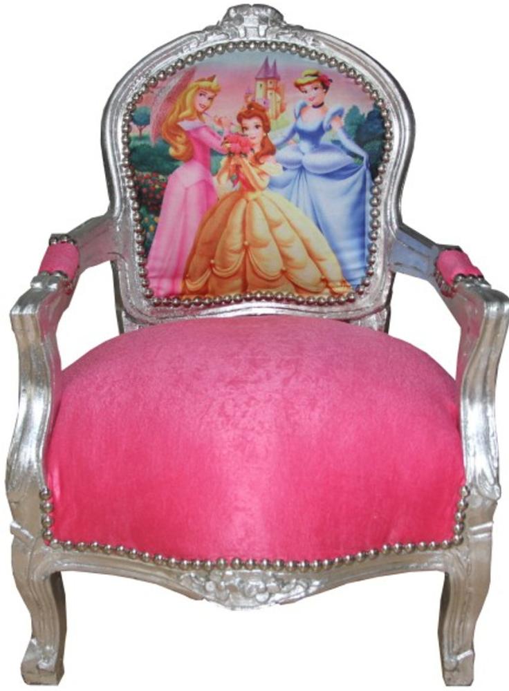 Casa Padrino Barock Kinder Stuhl Rosa/Silber Prinzessin Stuhl - Armlehnstuhl Bild 1